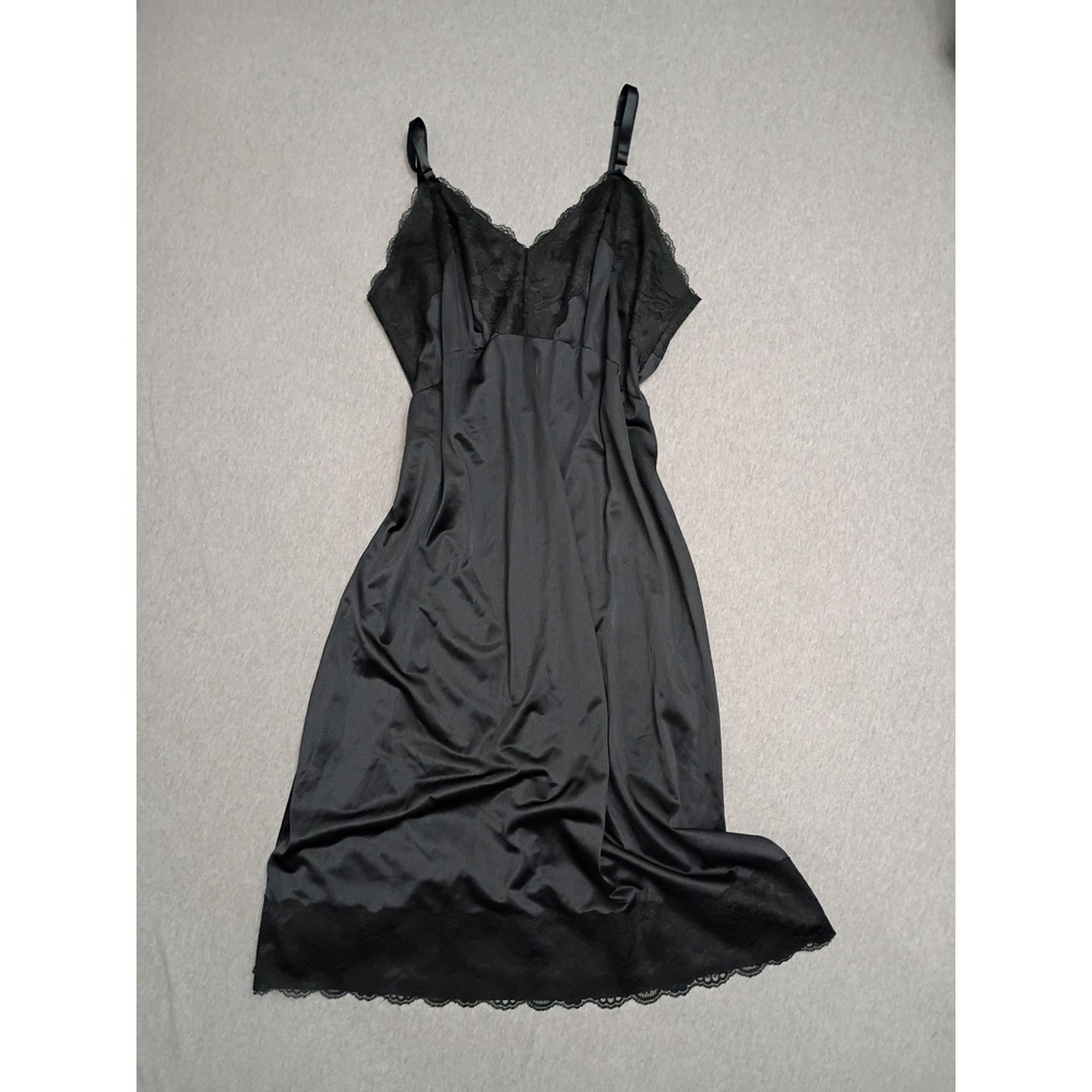 Dixie Belle Vintage Black Lace Trim Midi Dress Slip Size 42 USA Made Nylon
